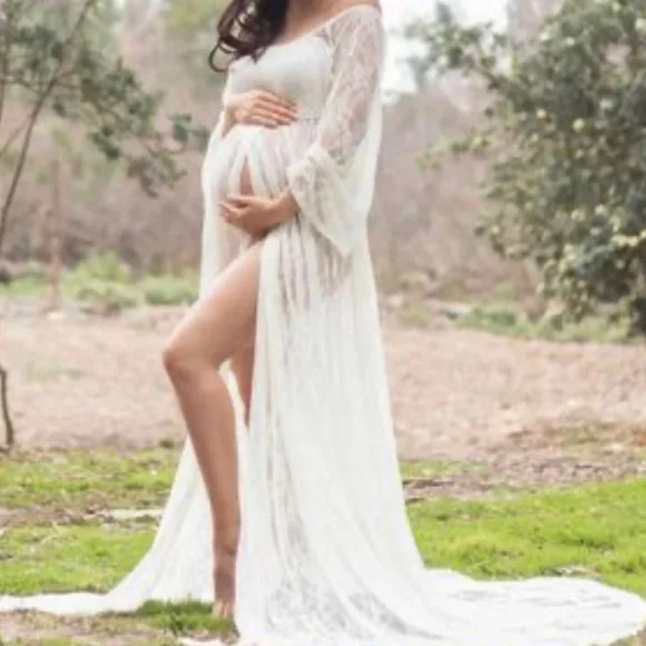 chinese dress ladies Designer Lace Off Shoulder Champagne Maternity Wedding Dress, White